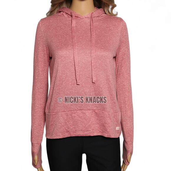 Danskin Ribbed Knit Hoodie Thumbhole Long Sleeve Pullover Pink Size M - Picture 3 of 9